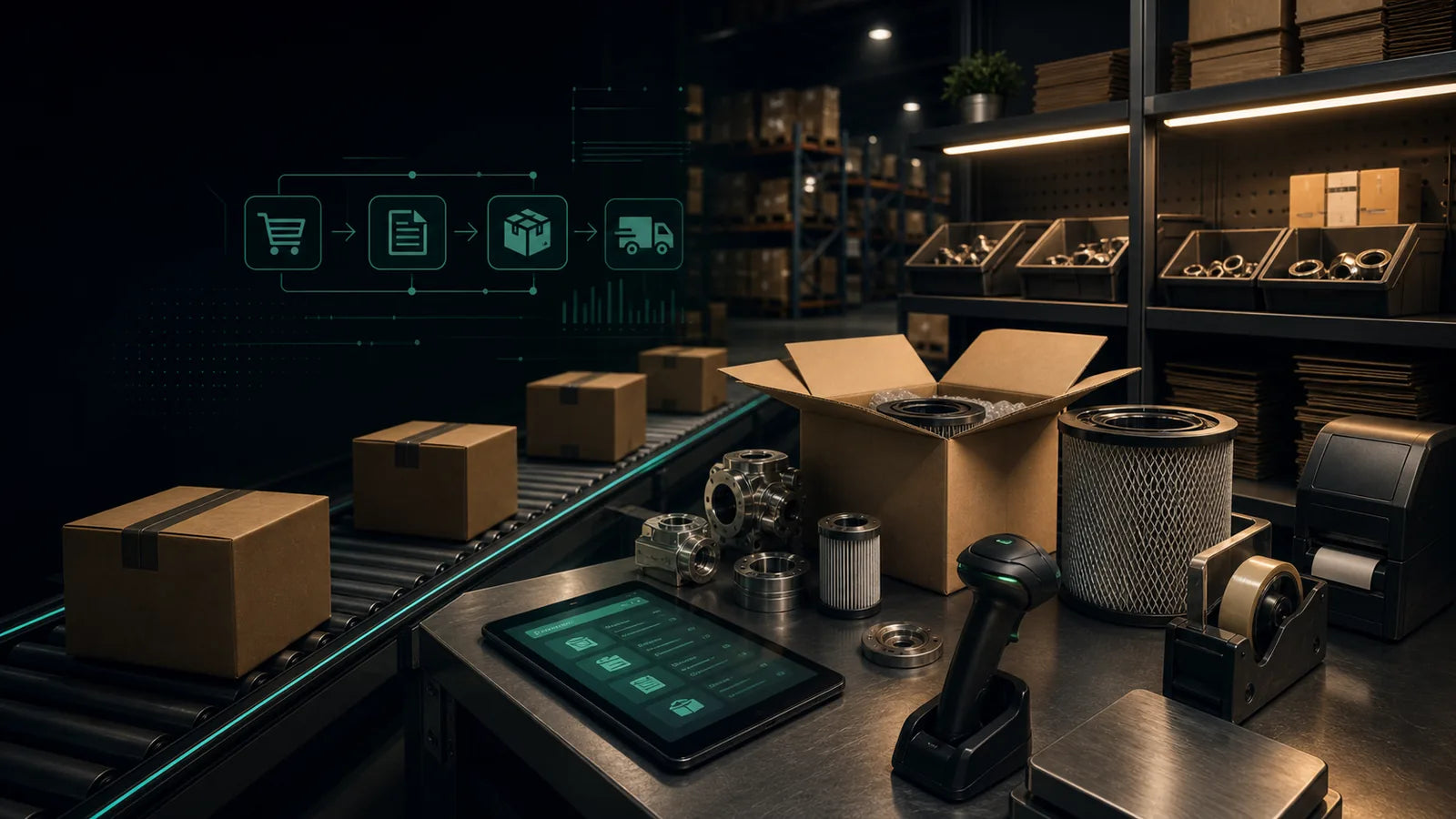 Industrial parts packed for same-day shipment